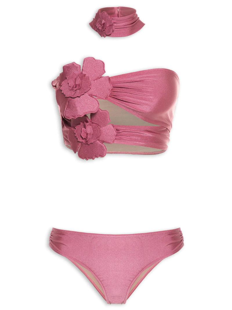 Solid Flower Power Cut-Out Choker Bikini