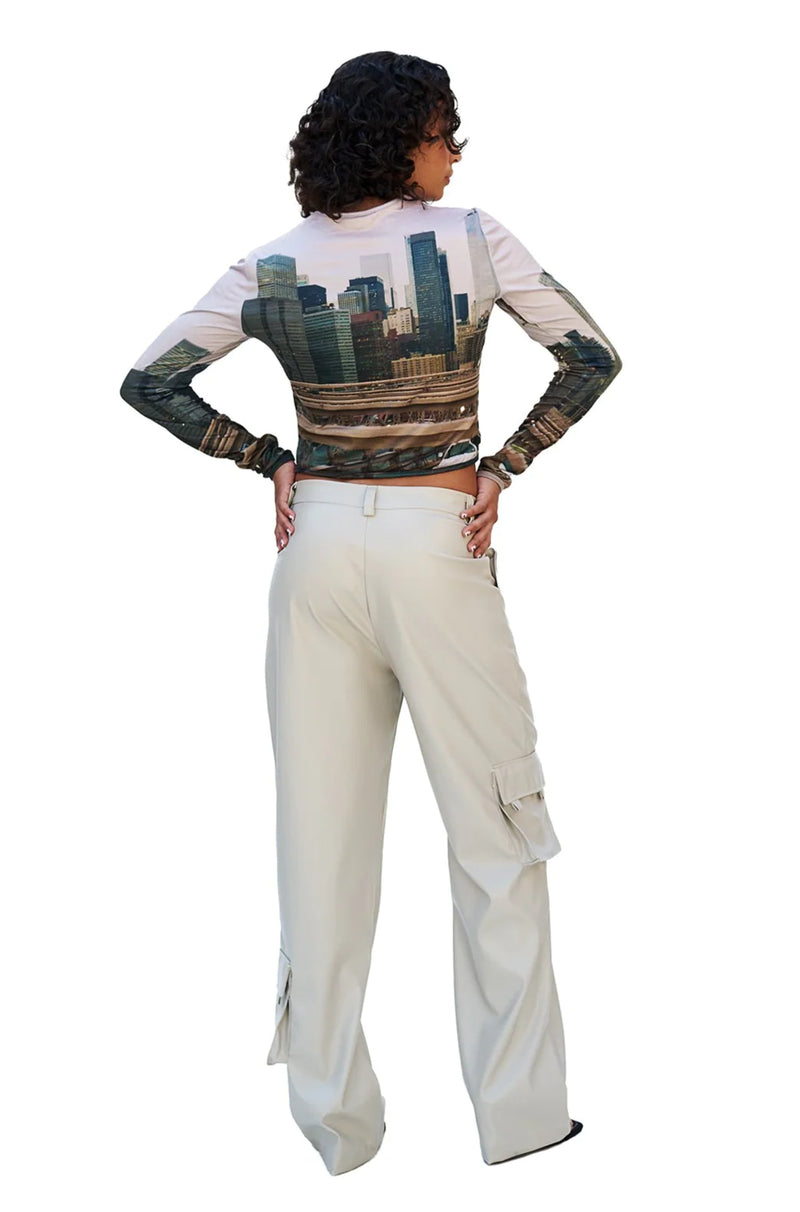 FAUX LEATHER CARGO PANTS