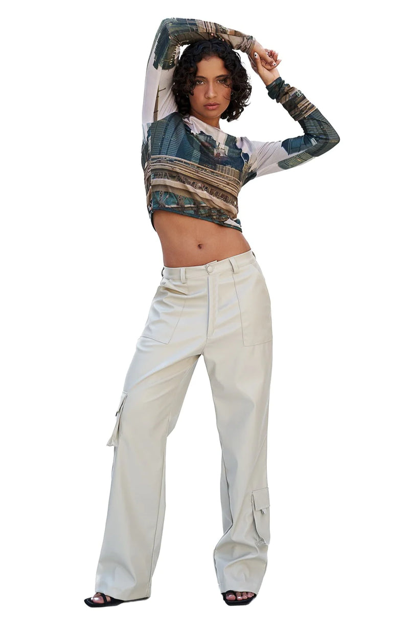 FAUX LEATHER CARGO PANTS