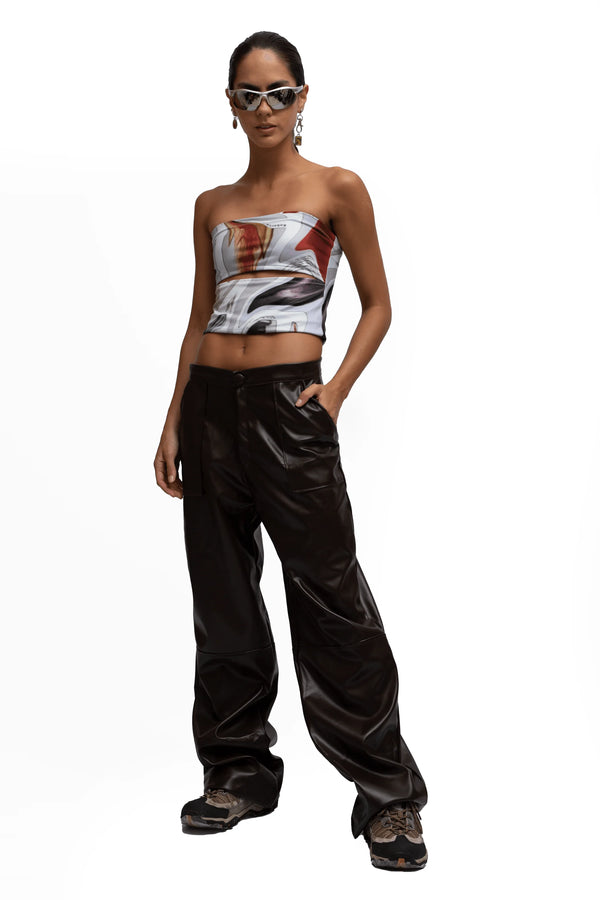 FAUX LEATHER CARGO PANTS