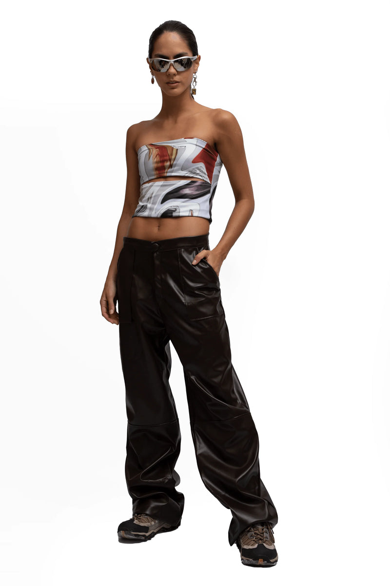 FAUX LEATHER CARGO PANTS